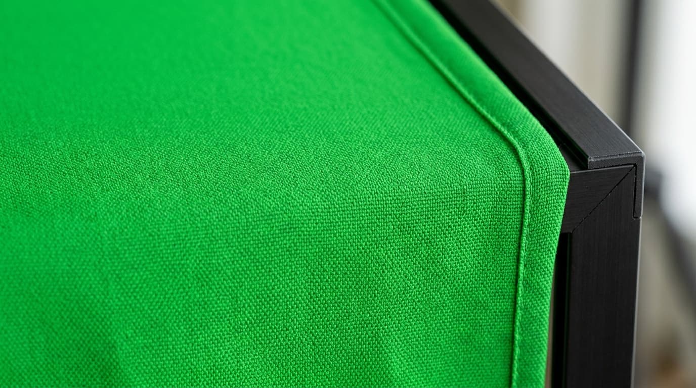Close view of dye-sublimated polyester fabric printed in chroma key green