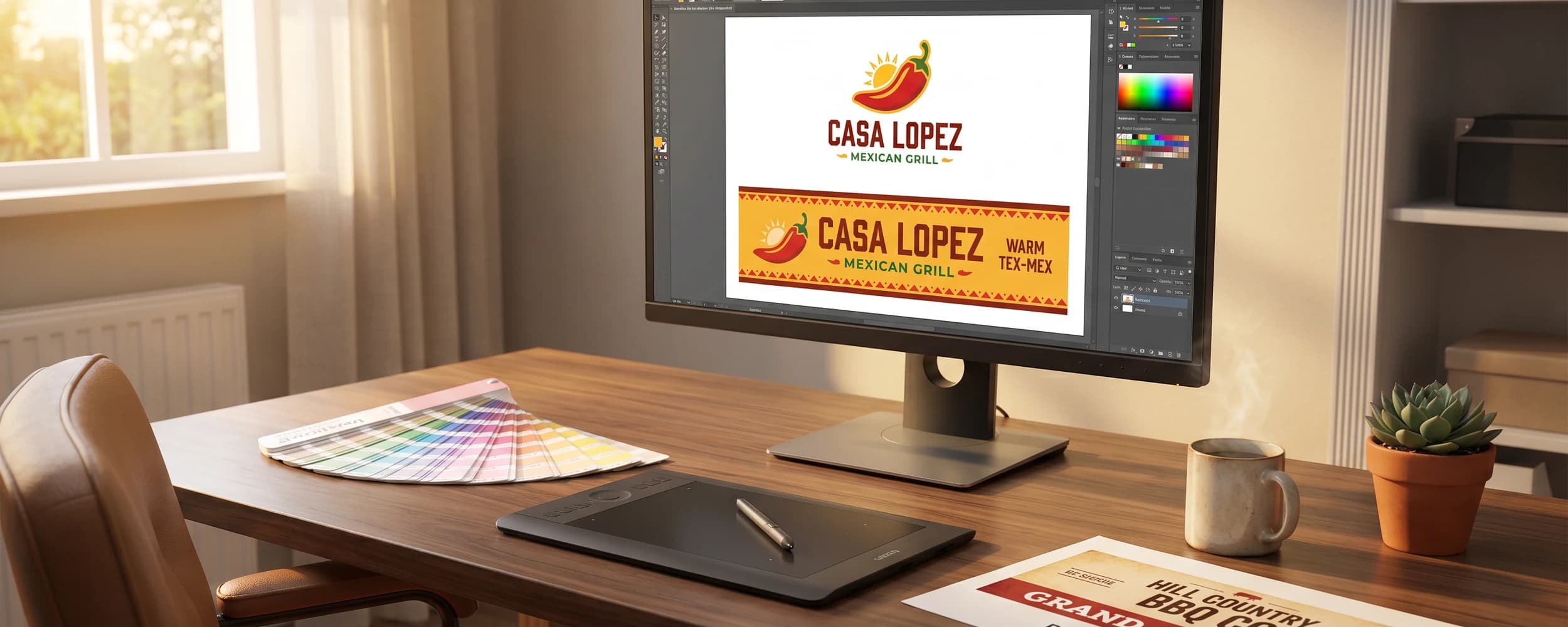 InlineGraphics designer building a custom brand mockup at the studio