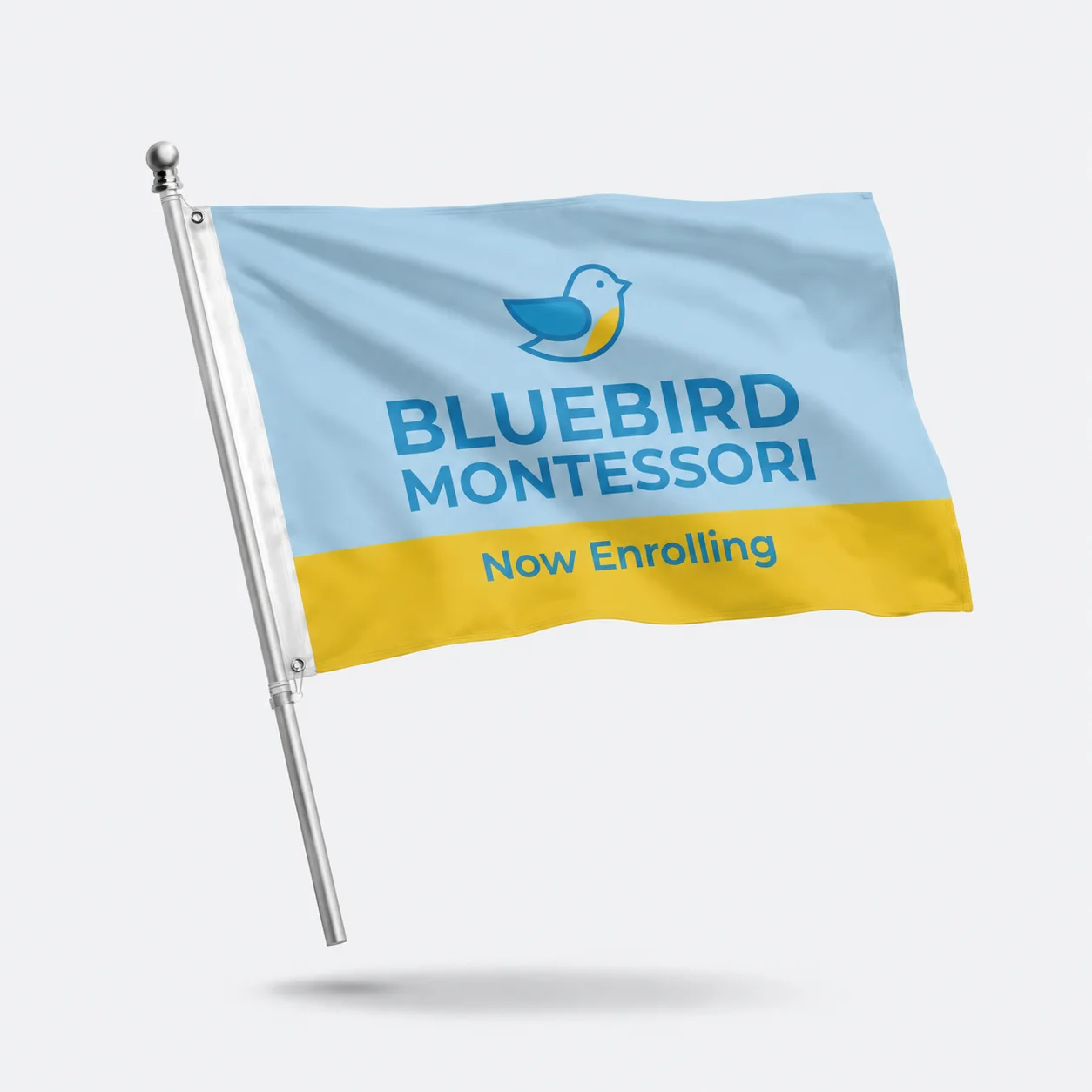 Custom pole flag on a spinner pole, studio view