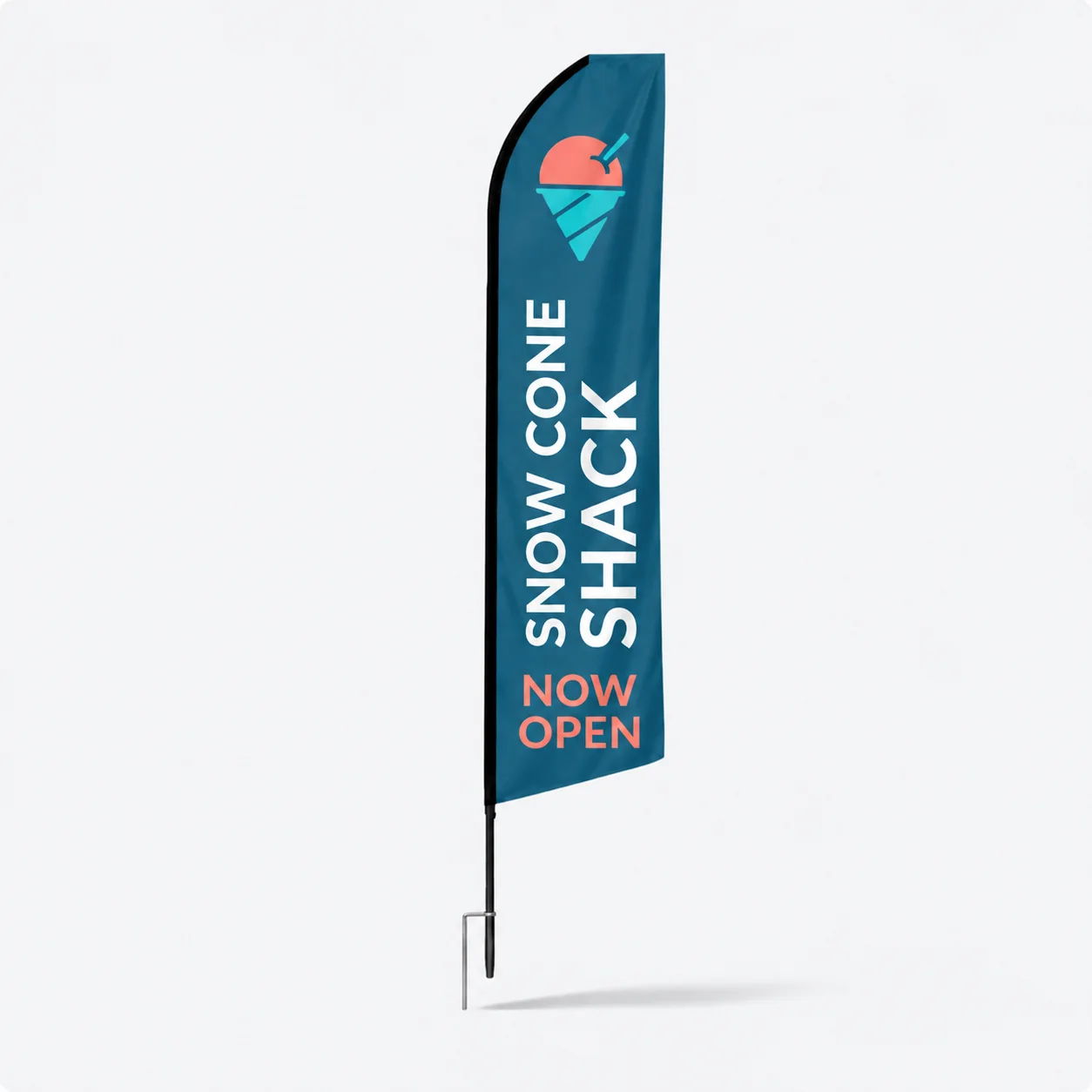 Econo 16ft feather flag on a ground spike, studio view