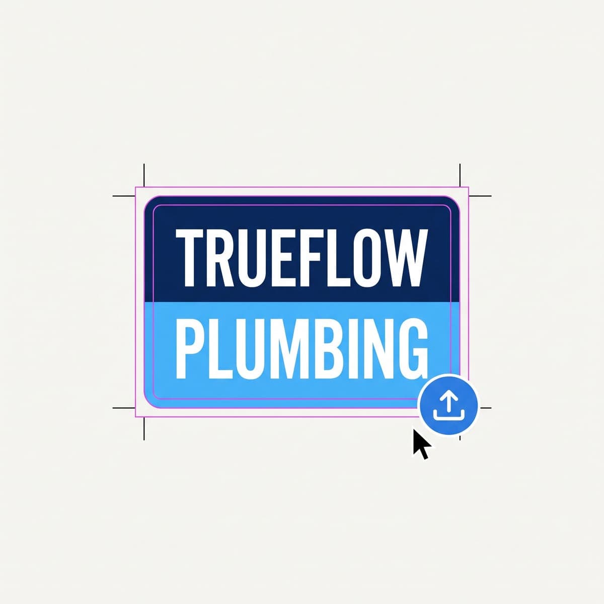 Flat Trueflow Plumbing vehicle magnet print file laid out with bleed guides, crop marks, an upload icon and a cursor