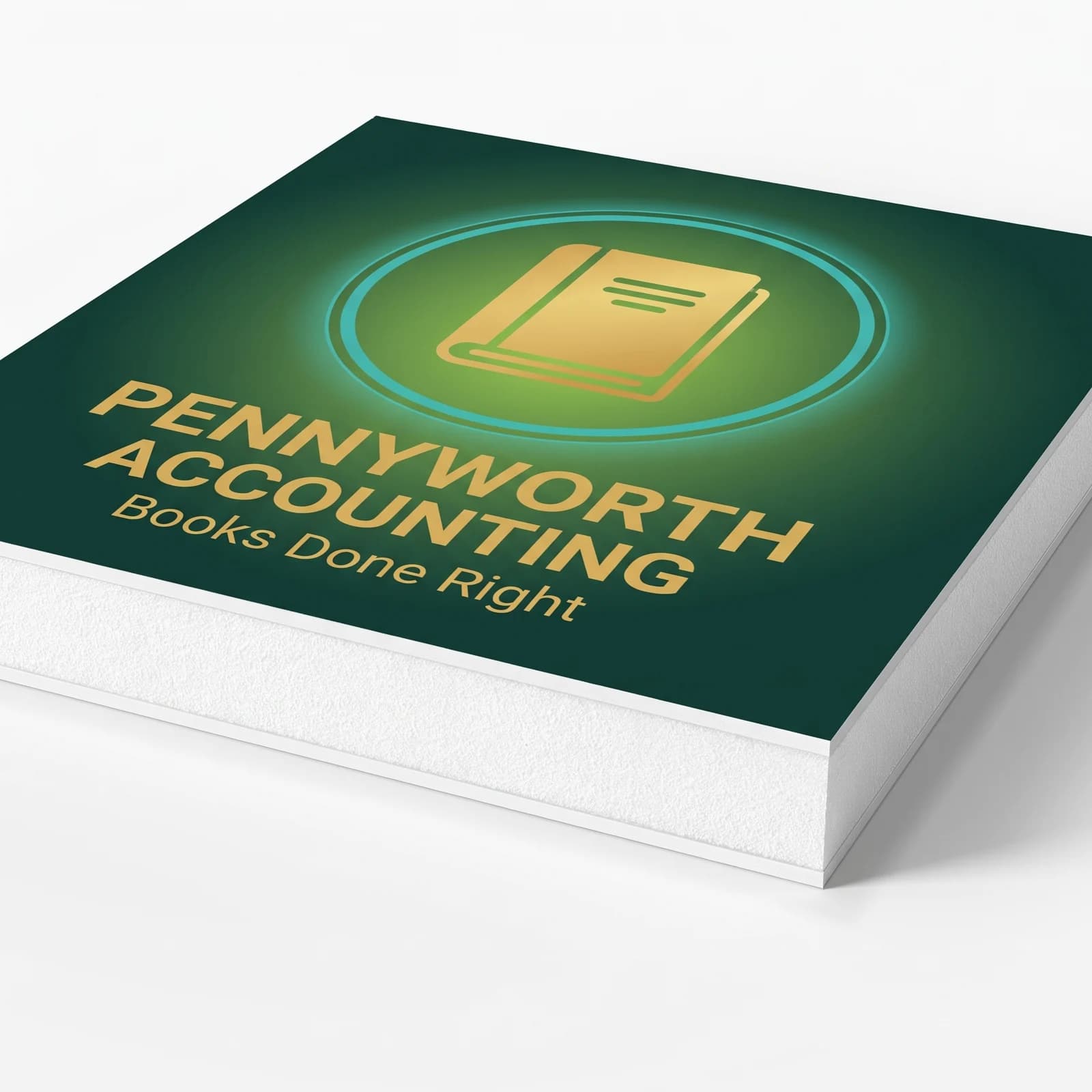 The Pennyworth Accounting panel resting on white, the thick white GatorFoam core visible along the cut edge under the printed face