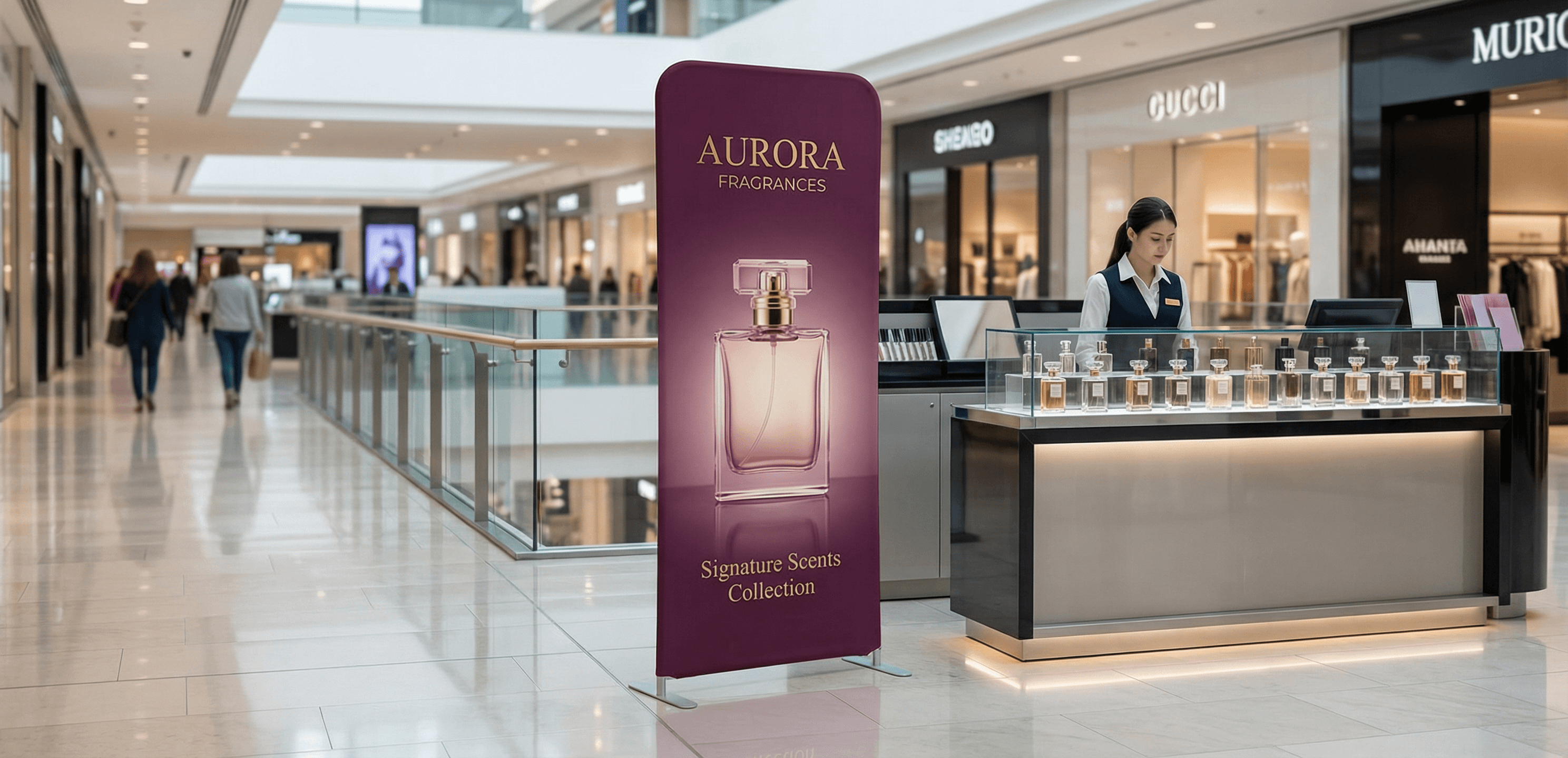 Tension fabric display with seamless printed graphic in an event setting