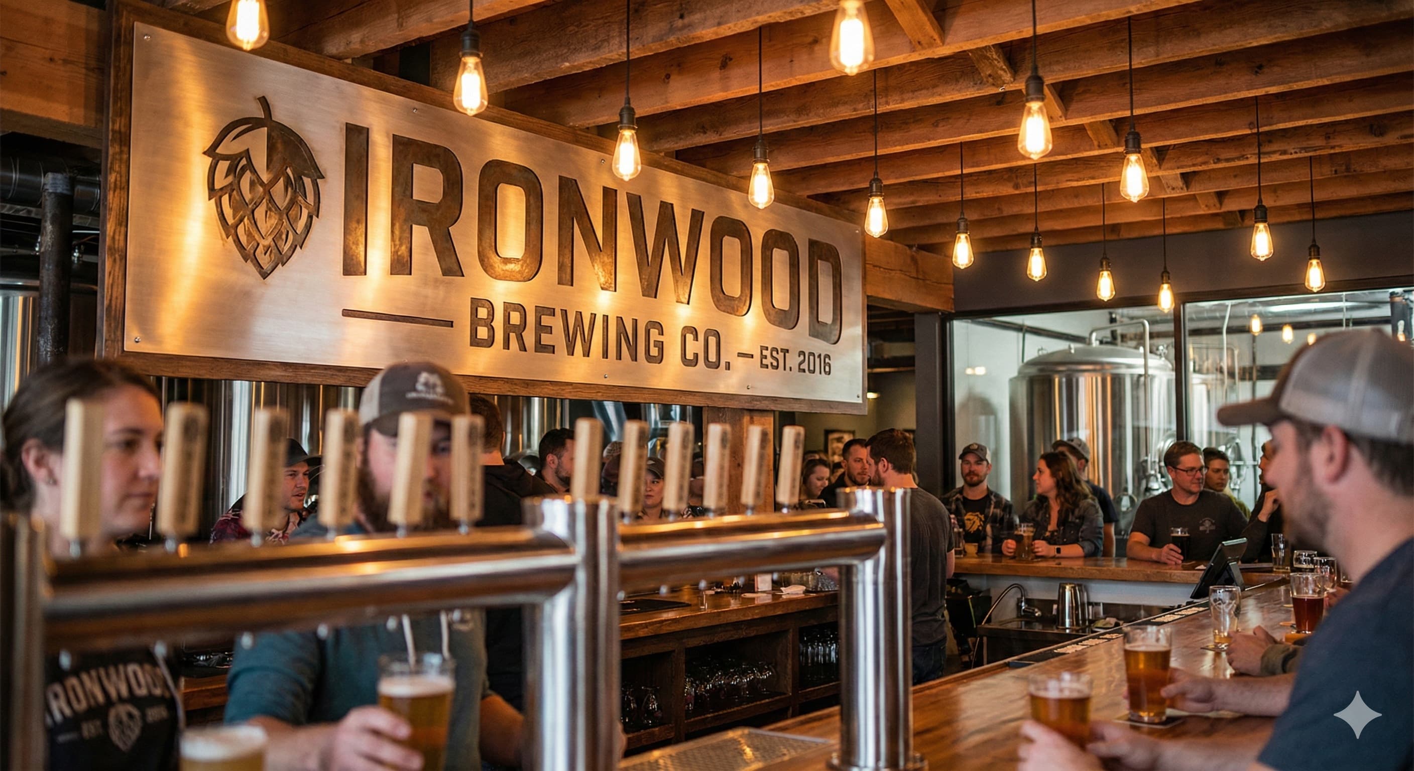 Aluminum branded signage in a craft brewery taproom
