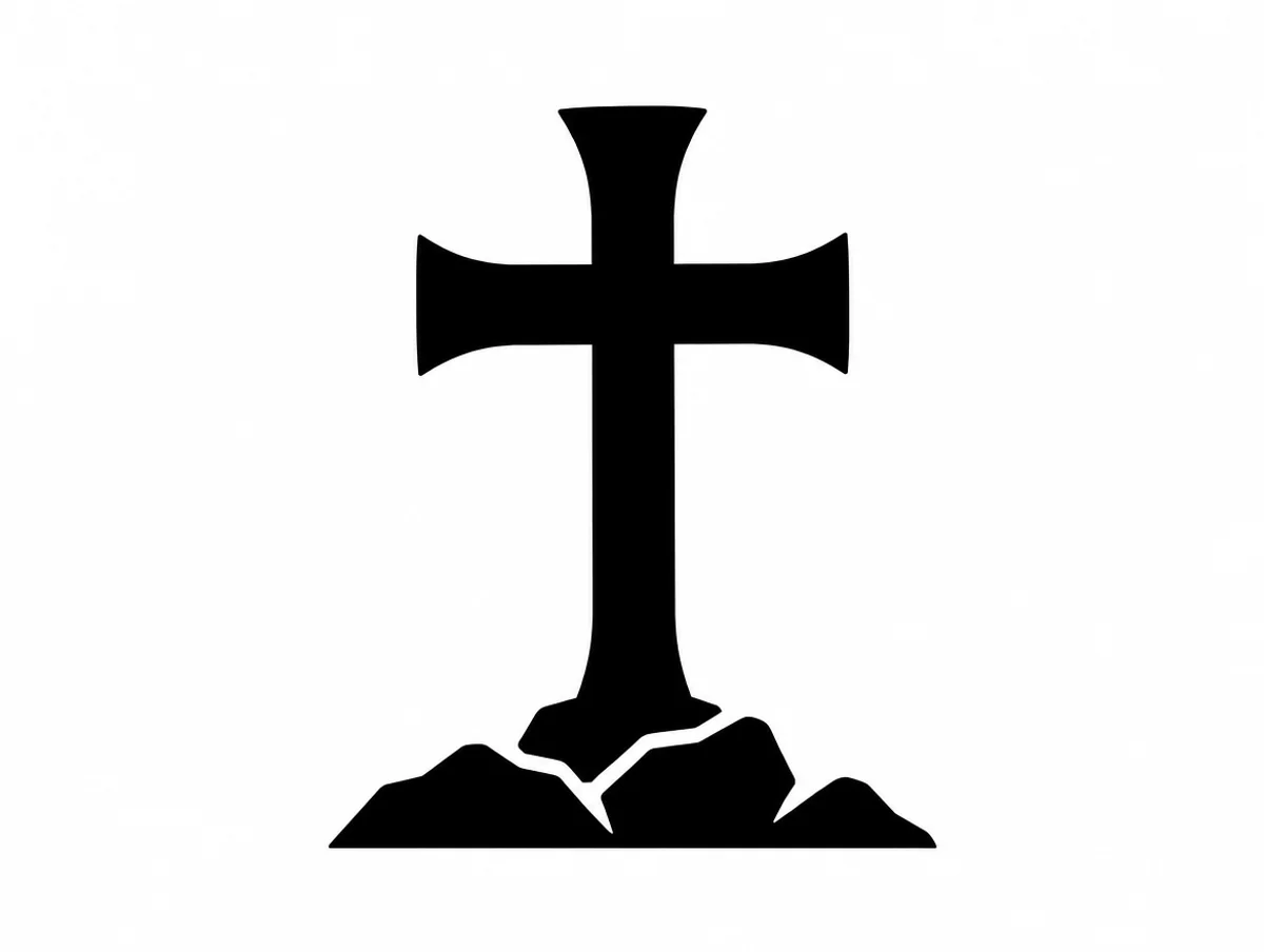 One-color cross on a rocky mound, decal design