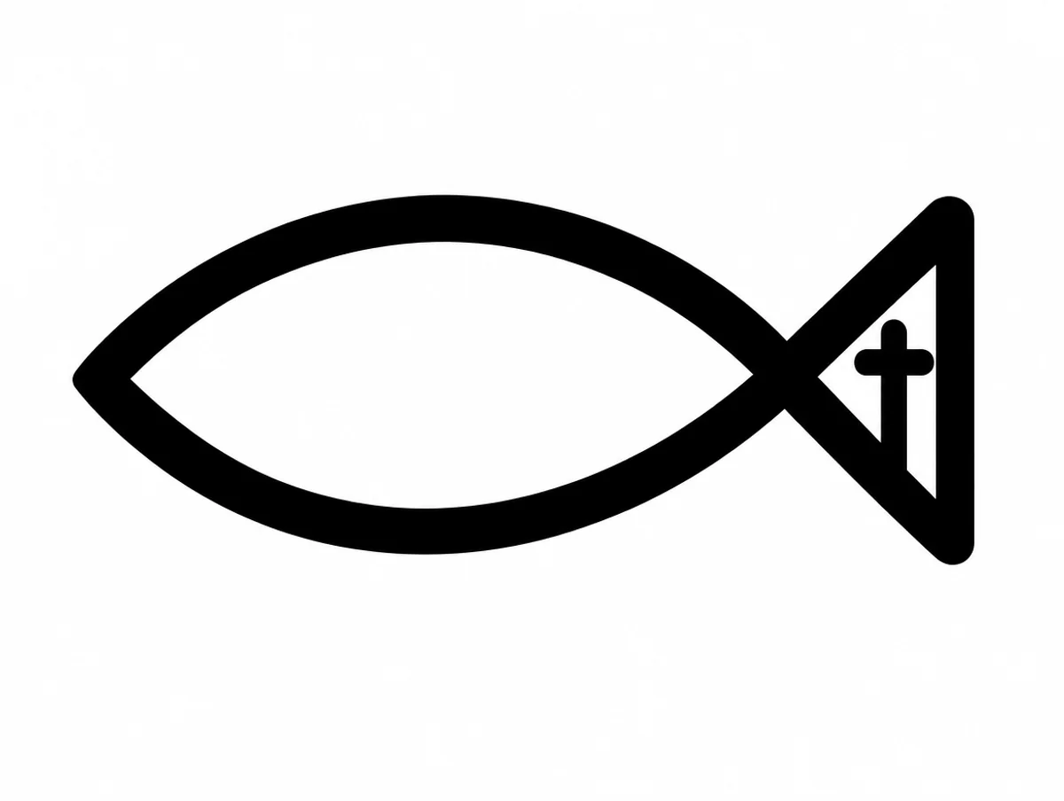 One-color ichthys fish outline with a cross in the tail, decal design