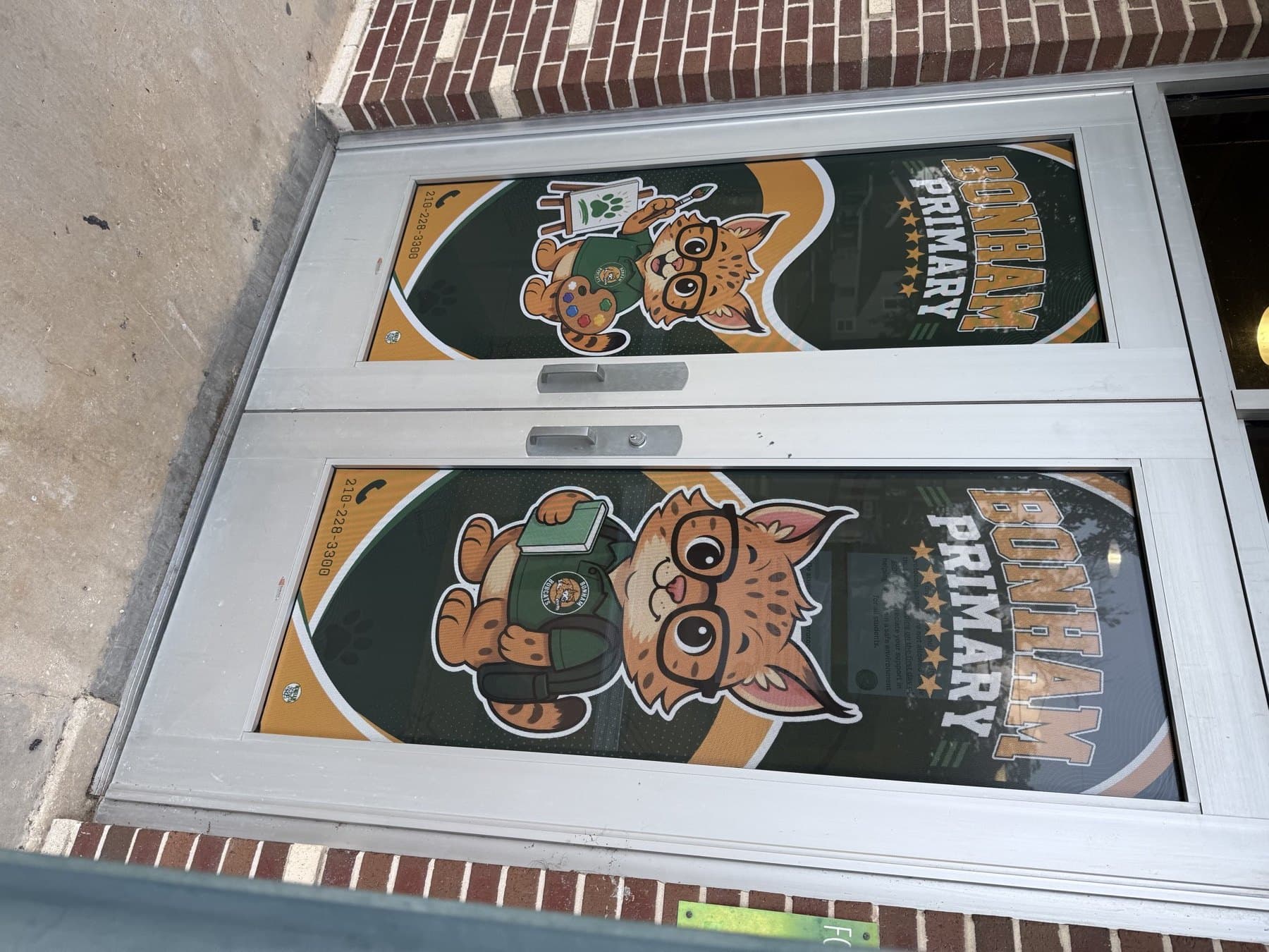 A closer view of the finished Bonham Primary mascot door graphics