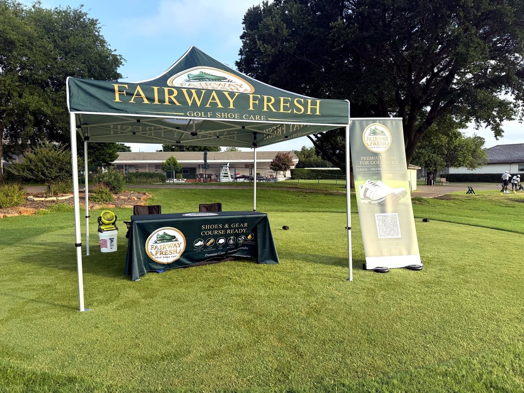 On-site photo of the Fairway Fresh booth set up at the course