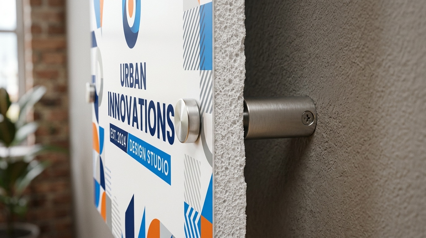 Close-up of a PVC foam board sign edge showing the lightweight foam core and printed face