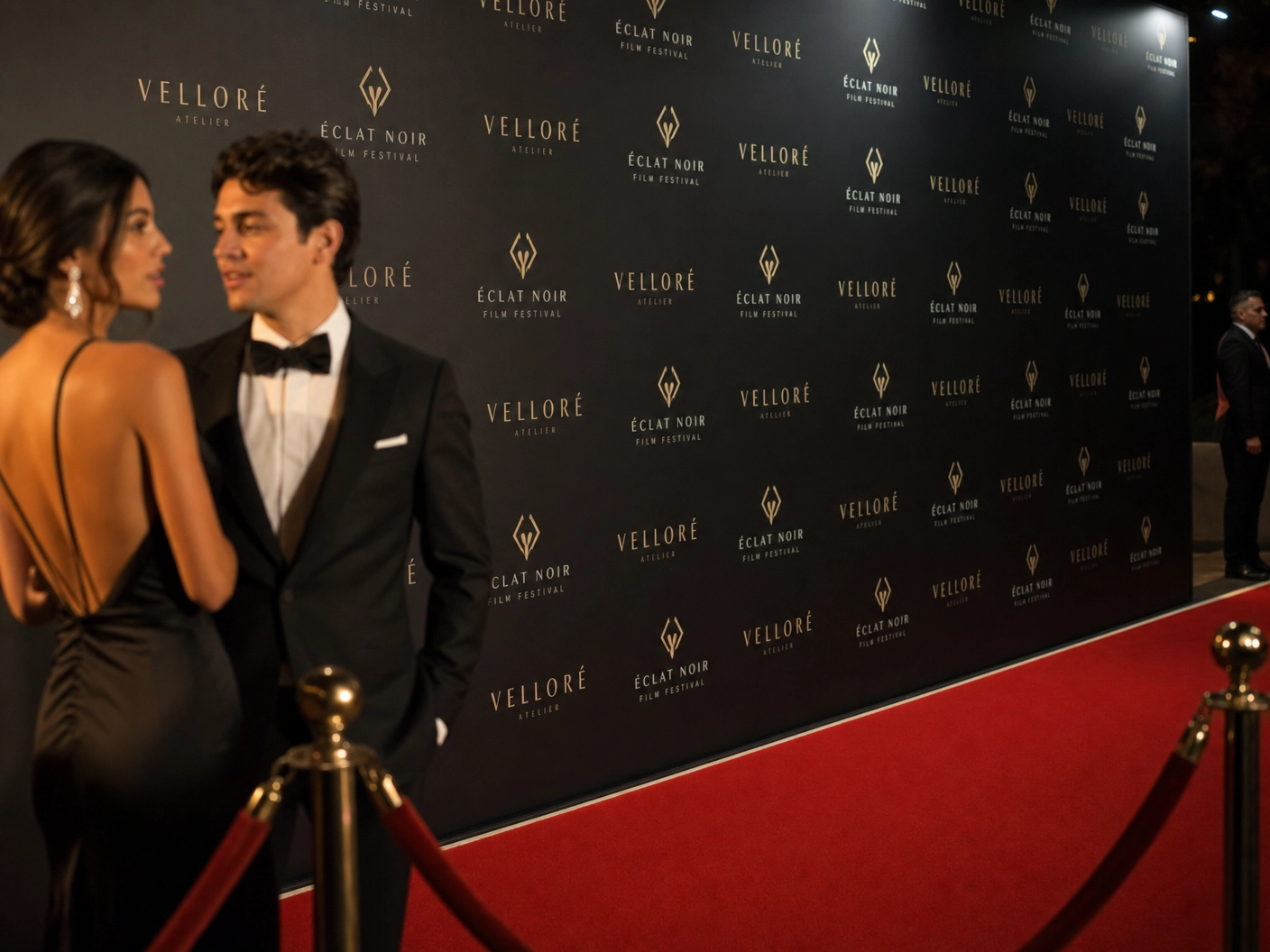 Branded step-and-repeat backdrop at a professional event