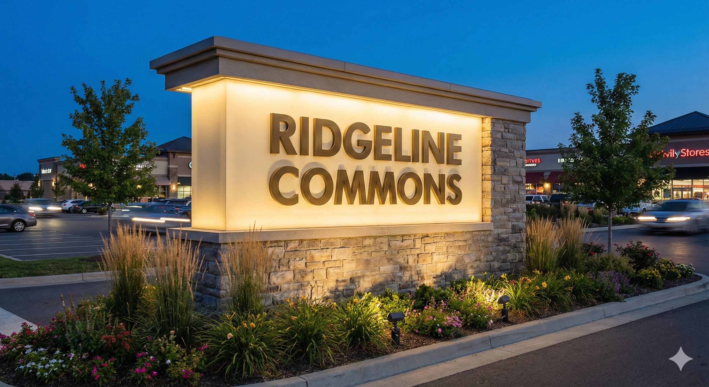 Illuminated monument sign at the entrance of a San Antonio business property